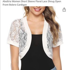 Abollria short sleeve floral lace shrug open front